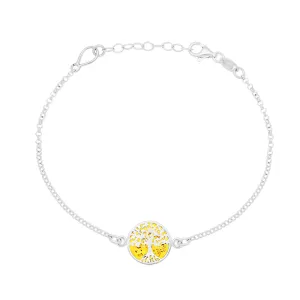 Sterling Silver Amber Round Tree of Life Chain Bracelet
