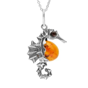 Sterling Silver Amber Small Seahorse Necklace D
