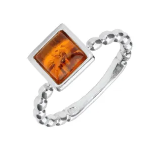 Sterling Silver Amber Square Beaded Stacking Ring