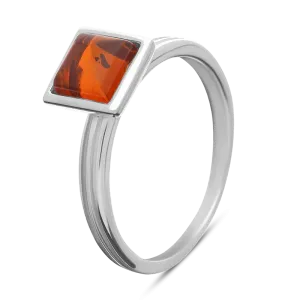 Sterling Silver Amber Square Stacking Ring