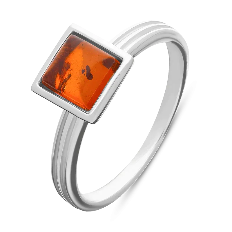 Sterling Silver Amber Square Stacking Ring
