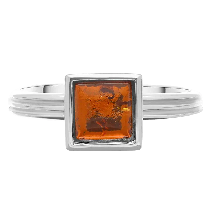 Sterling Silver Amber Square Stacking Ring