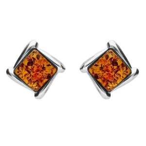 Sterling Silver Amber Square Wave Stud Earrings