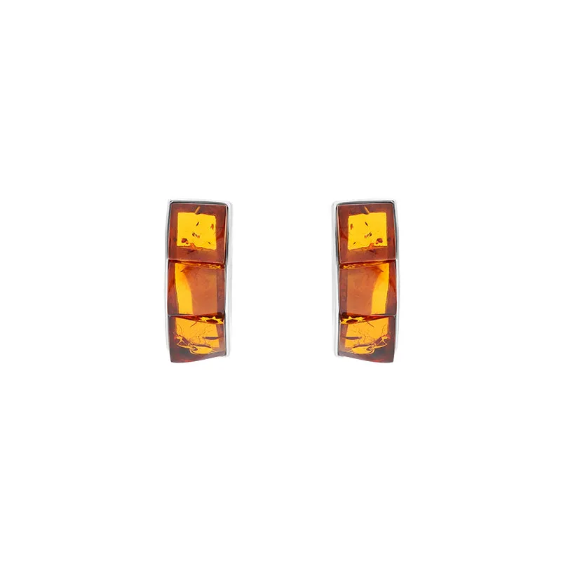 Sterling Silver Amber Stud Earrings D
