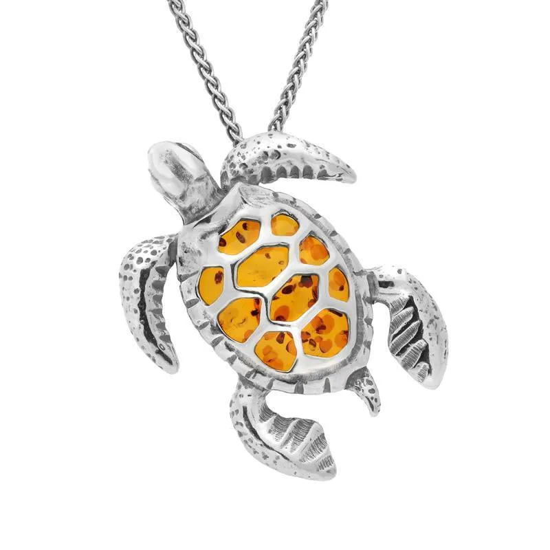 Sterling Silver Amber Tortoise Necklace