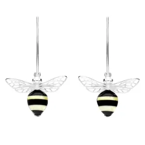 Sterling Silver Amber Whitby Jet Bee Small Hook Earrings