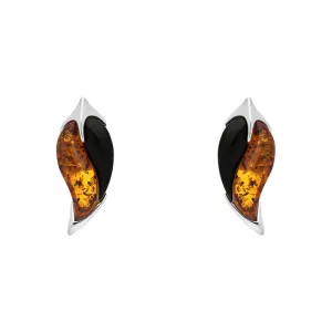 Sterling Silver Amber Whitby Jet Leaf Stud Earrings