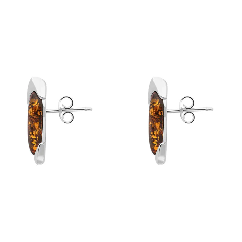 Sterling Silver Amber Whitby Jet Leaf Stud Earrings