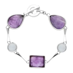 Sterling Silver Amethyst Aqua T-Bar Bracelet D