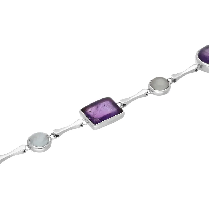Sterling Silver Amethyst Aqua T-Bar Bracelet D