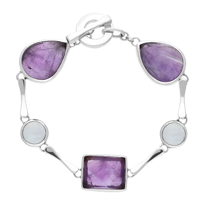 Sterling Silver Amethyst Aqua T-Bar Bracelet D