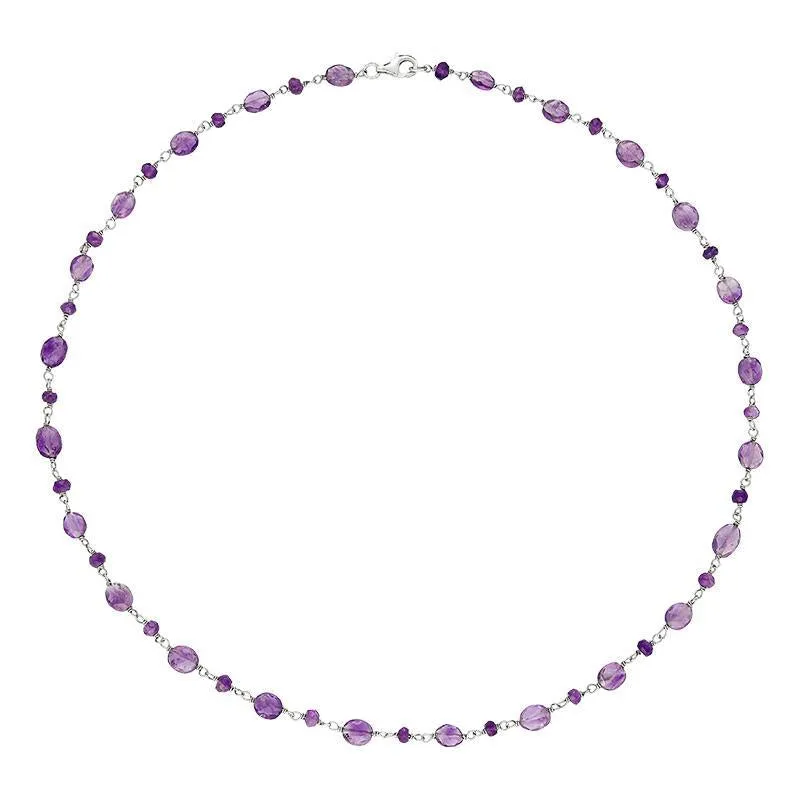 Sterling Silver Amethyst Bead Chain Link Necklace