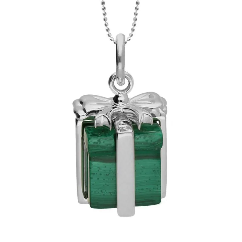 Sterling Silver and Malachite Christmas Present Necklace