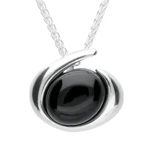 Sterling Silver and Whitby Jet Oval Swirl Necklace
