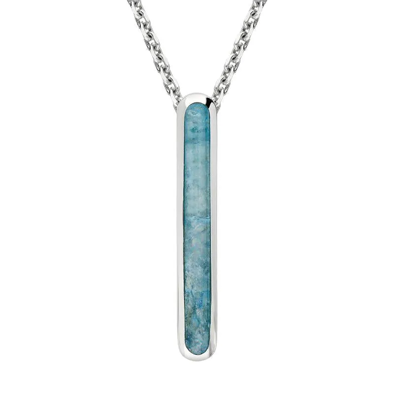 Sterling Silver Aquamarine Lineaire Drop Oval Necklace