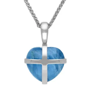 Sterling Silver Aquamarine Small Cross Heart Necklace
