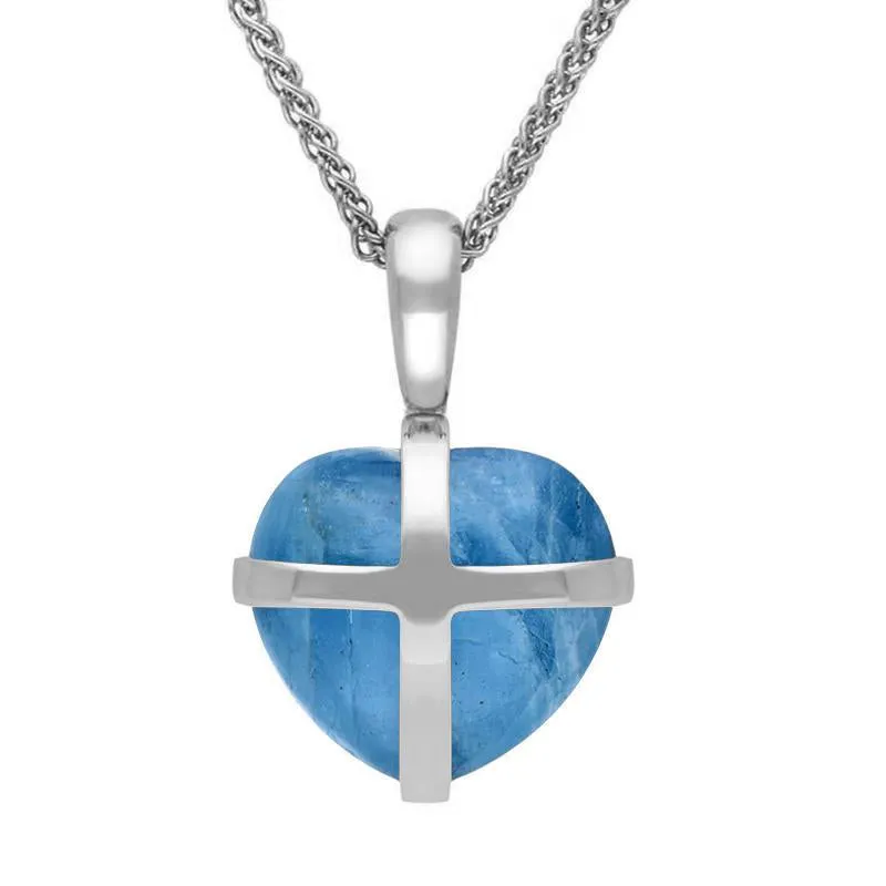 Sterling Silver Aquamarine Small Cross Heart Necklace