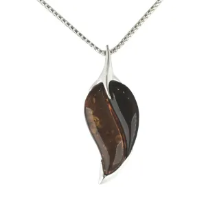 Sterling Silver Baltic Amber Leaf Necklace