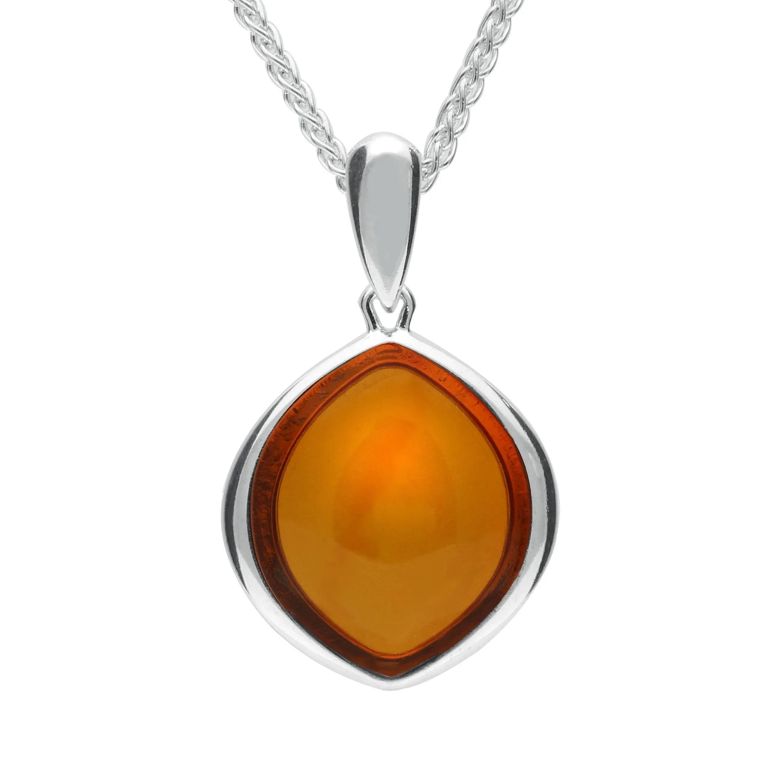 Sterling Silver Baltic Amber Marquise Open Back Necklace