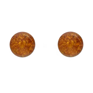 Sterling Silver Baltic Amber Orange 7mm Ball Stud Earrings