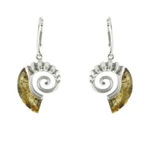 Sterling Silver Baltic Amber Shell Drop Earrings