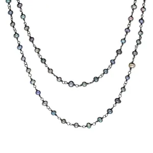 Sterling Silver Black Pearl Bead Chain Link Necklace