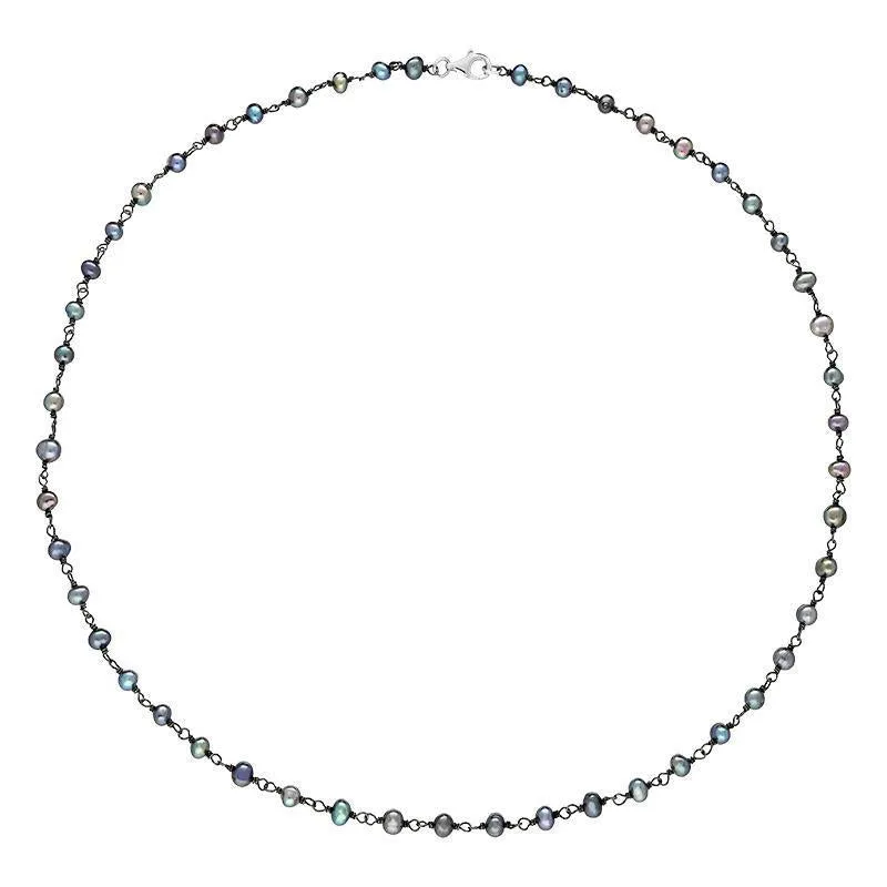 Sterling Silver Black Pearl Bead Chain Link Necklace