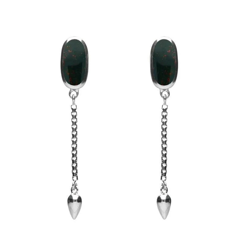 Sterling Silver Bloodstone Lineaire Medium Drop Stud Earrings