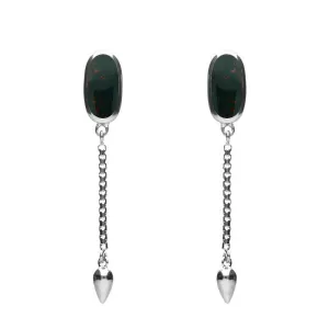 Sterling Silver Bloodstone Lineaire Medium Drop Stud Earrings