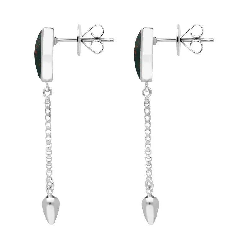 Sterling Silver Bloodstone Lineaire Medium Drop Stud Earrings