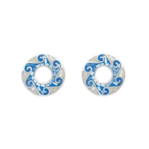Sterling Silver Blue And White Mother Of Pearl Mosaic Earrings D