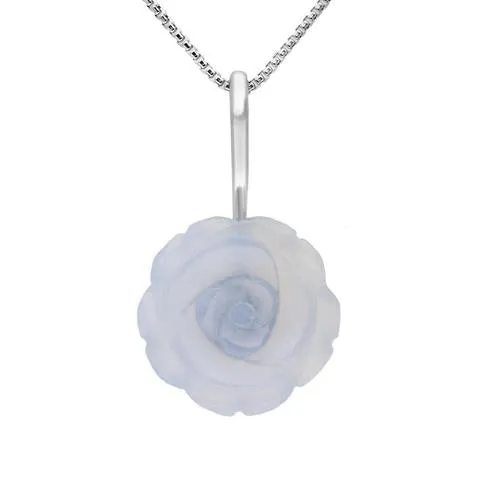 Sterling Silver Blue Chalcedony Tuberose 18mm Rose Necklace