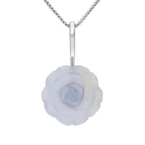 Sterling Silver Blue Chalcedony Tuberose 18mm Rose Necklace