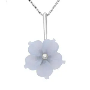 Sterling Silver Blue Chalcedony Tuberose 20mm Carnation Necklace
