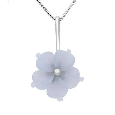 Sterling Silver Blue Chalcedony Tuberose 20mm Carnation Necklace
