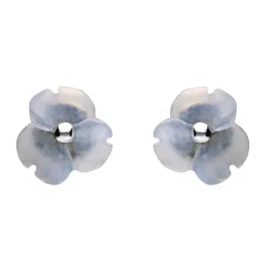 Sterling Silver Blue Chalcedony Tuberose 8mm Clover Stud Earrings