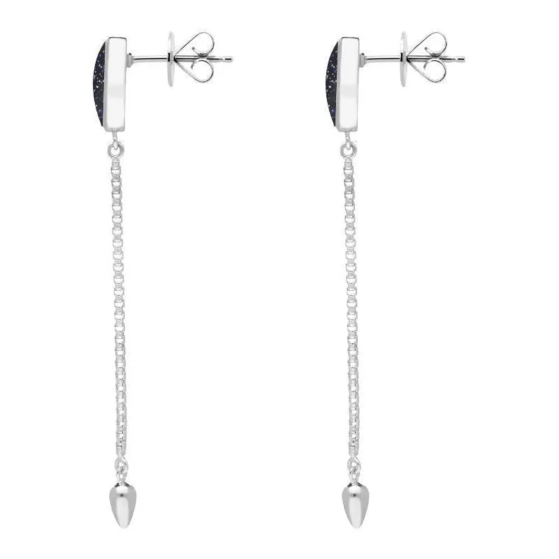 Sterling Silver Blue Goldstone Lineaire Long Drop Stud Earrings