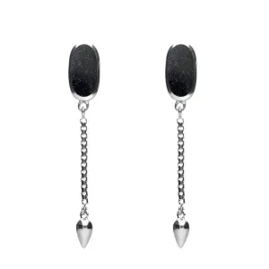 Sterling Silver Blue Goldstone Lineaire Medium Drop Stud Earrings