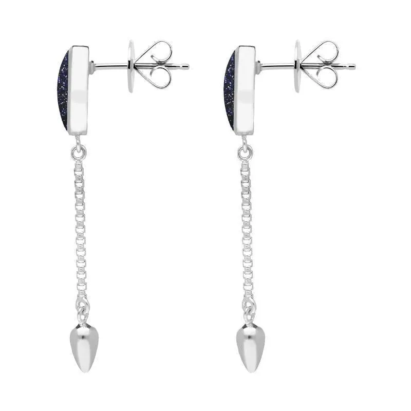 Sterling Silver Blue Goldstone Lineaire Medium Drop Stud Earrings