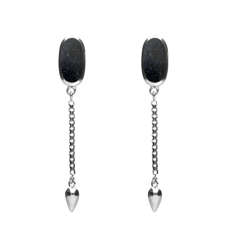 Sterling Silver Blue Goldstone Lineaire Medium Drop Stud Earrings
