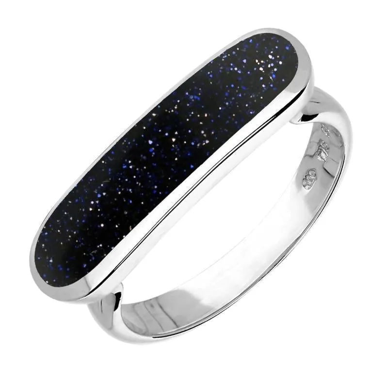 Sterling Silver Blue Goldstone Lineaire Petite Oval Ring