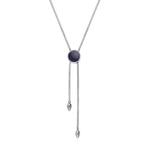 Sterling Silver Blue Goldstone Lineaire Round Stone Adjustable Necklace