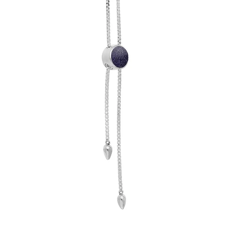 Sterling Silver Blue Goldstone Lineaire Round Stone Adjustable Necklace