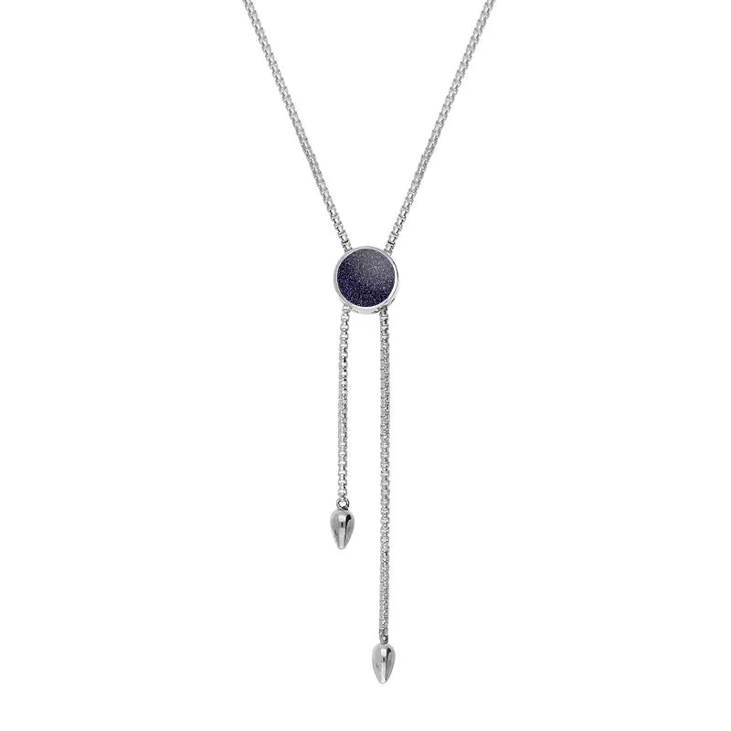 Sterling Silver Blue Goldstone Lineaire Round Stone Adjustable Necklace