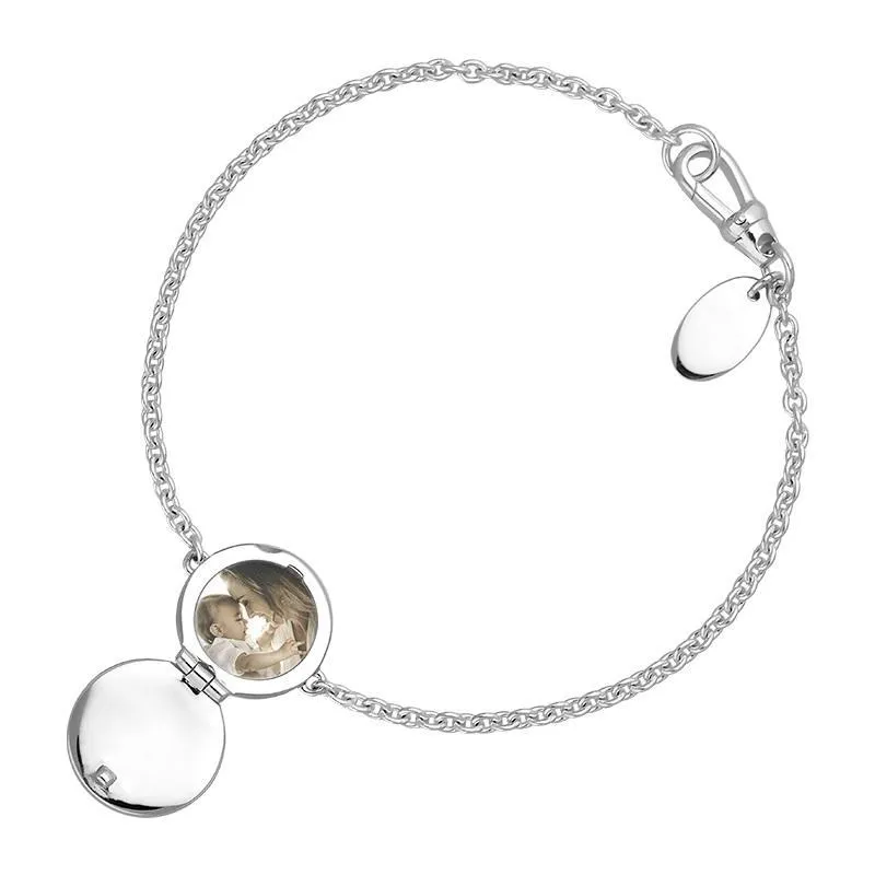 Sterling Silver Blue Goldstone Round Locket Chain Bracelet