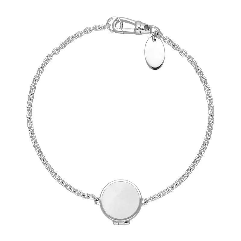 Sterling Silver Blue Goldstone Round Locket Chain Bracelet