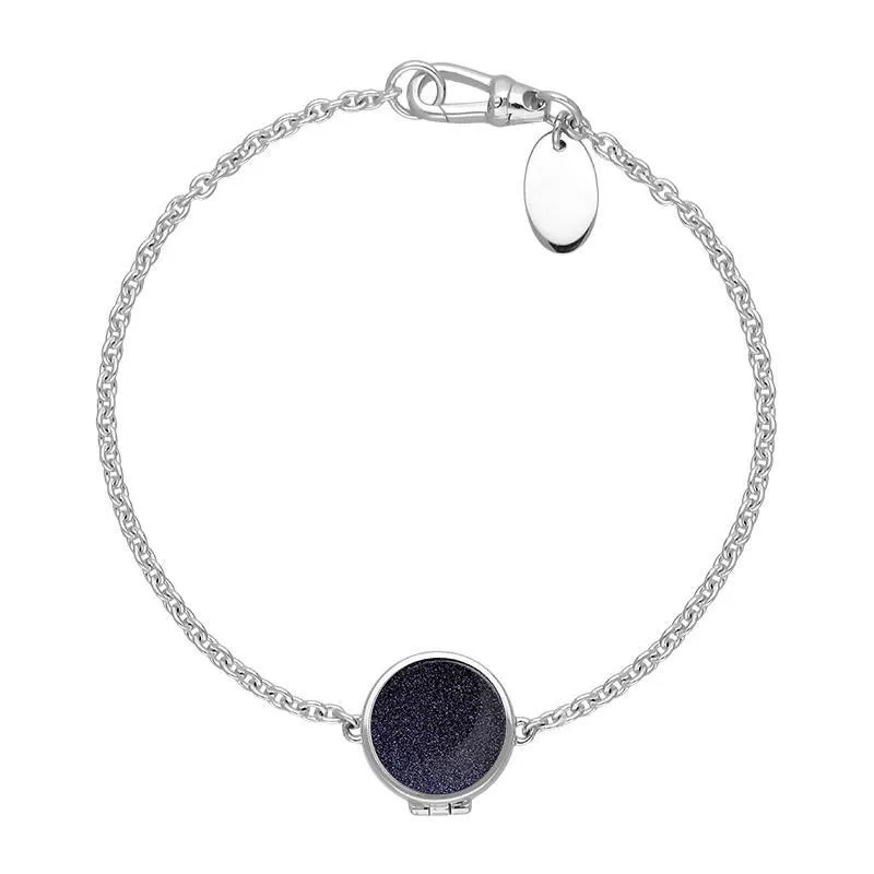 Sterling Silver Blue Goldstone Round Locket Chain Bracelet