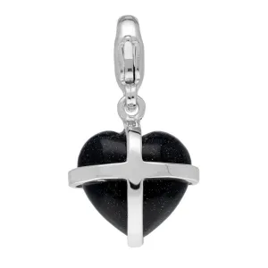 Sterling Silver Blue Goldstone Small Cross Heart Charm