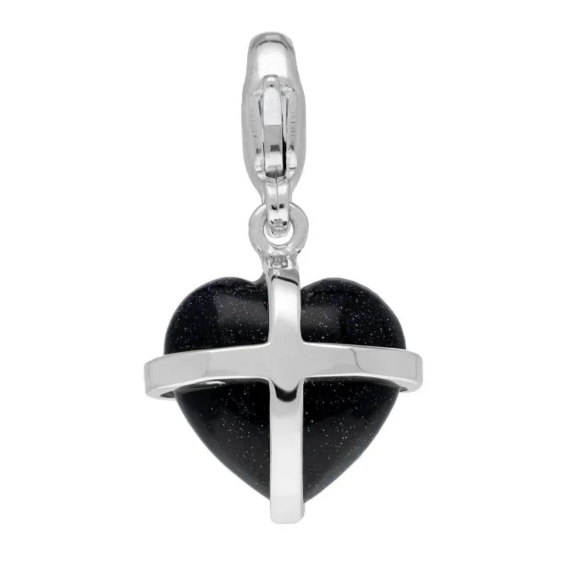 Sterling Silver Blue Goldstone Small Cross Heart Charm