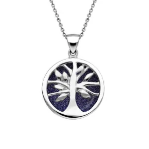 Sterling Silver Blue Goldstone Small Round Tree of Life Necklace